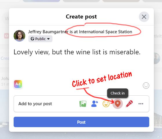 How to set location on Facebook status update.