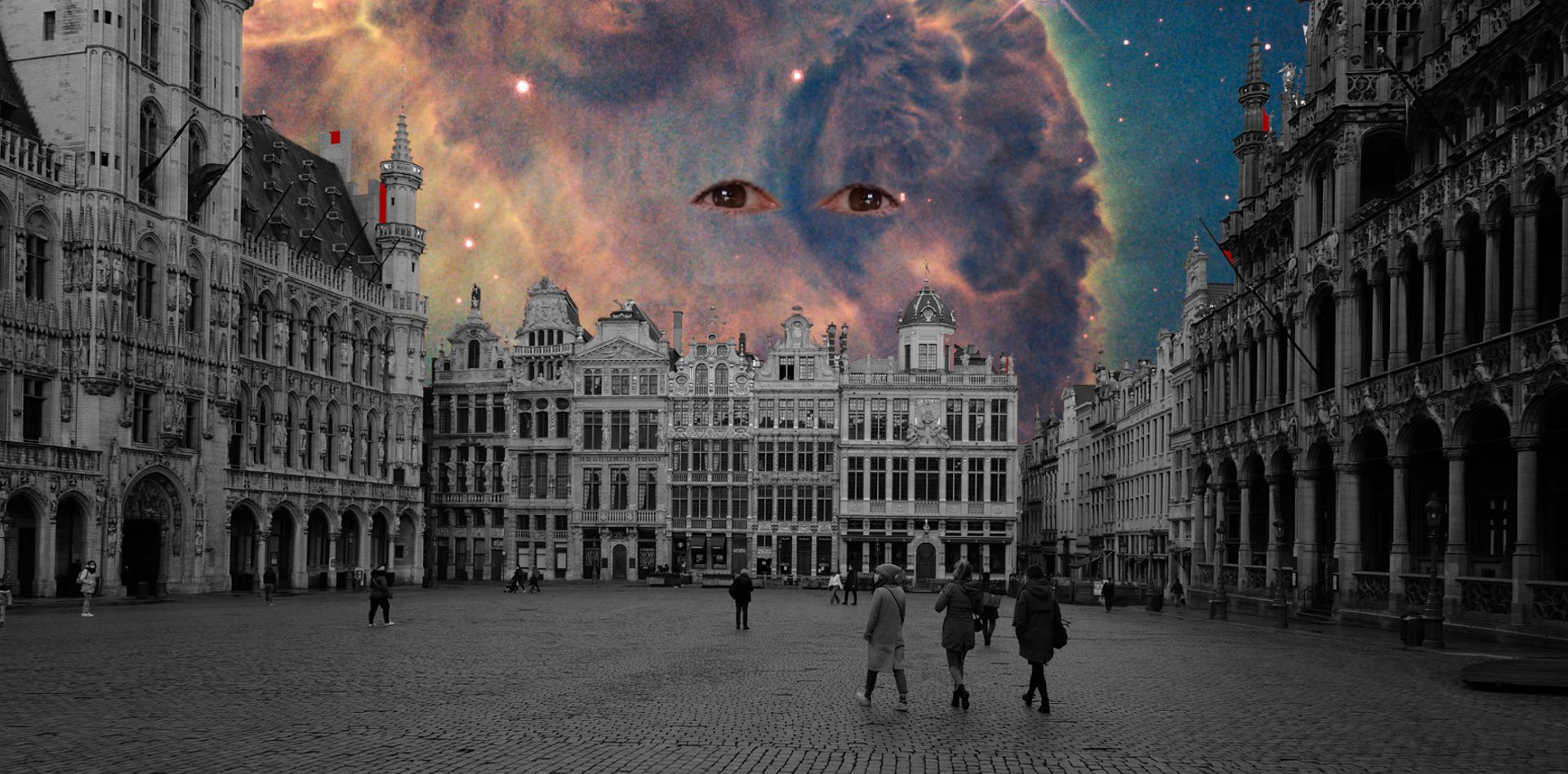 Nebula with eyes over Grand Place, Brussels